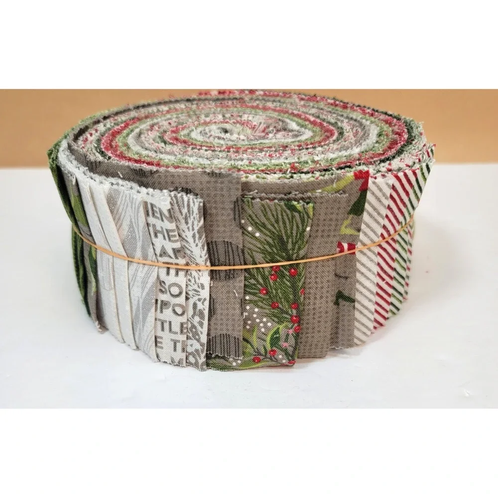 Moda Naughty or Nice Jelly Roll BasicGrey Christmas Fabric Strips Red Green Grey